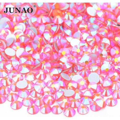 JUNAO SS6 8 10 12 16 20 30 Glitter Hyacinth AB Glass Rhinestones Glue On Flat Back Stone Non Hot Fix Crystals Strass For Nail