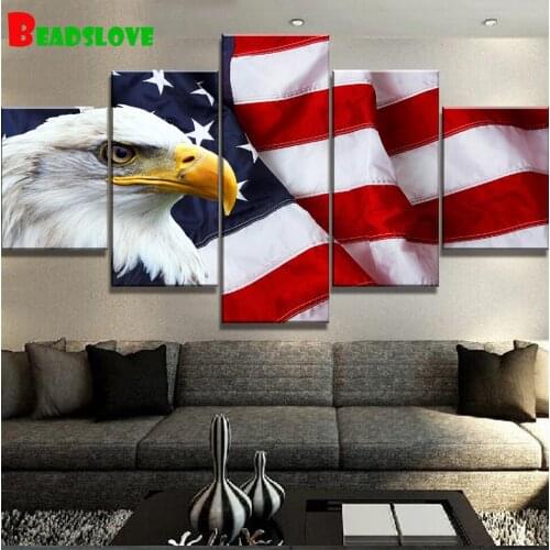 American Flag and eagle Diamond Painting Diy Full Square Round Drill 5D Diamond Embroidery 5 piece Mosaic Needlework Home Decor