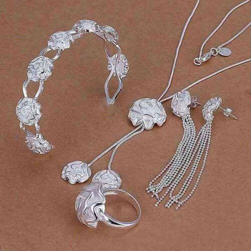S298 925 sterling silver jewelry set, fashion jewelry set Rose Ring Drop Earrings Bangle Neckalce S298 /aooajfva gesaovza