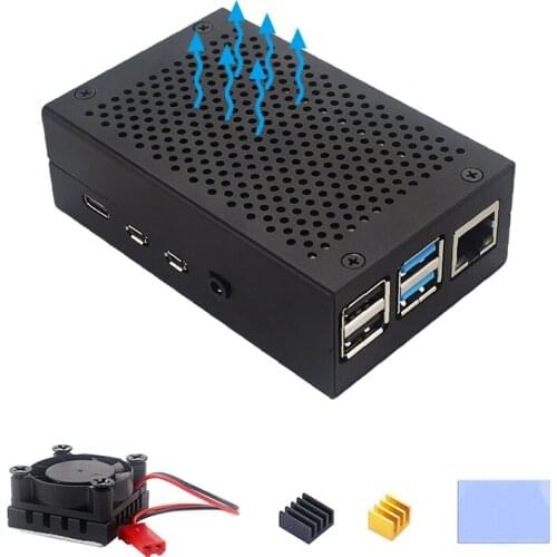 Raspberry Pi 4 Aluminum Case with Cooling Fan Black Silver Metal Case Box Protective Shell Enclosure for Raspberry Pi 4 Model B