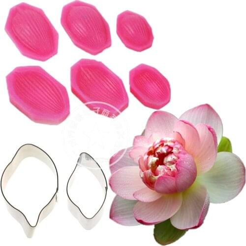 Water Lily Lotus Petal Flower Veiner & Cutter Fondant Sugarcraft Stainless Steel Cutter DIY Cake Decorating Tools sets