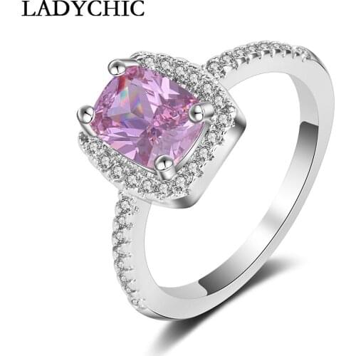 LADYCHIC Classic Charm Multicolor Cubic Zirconia Rings Women Fashion Jewelry Pink/Yellow/Clear Zircon Ring Gift Wholesale LR1014