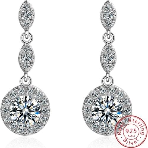 Statement Round Long Earrings Real Silver Color AAAAA Cz Party Wedding Drop Earrings Jewelry for Women Engagement Jewelry