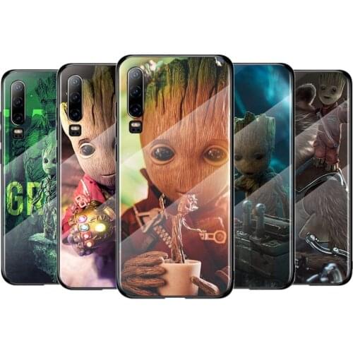 Cute Marvel Groot For Huawei P40 P30 P20 P10 Pro Plus Lite 5G 2019 Tempered Glass Cover Shell Luxury Phone Case
