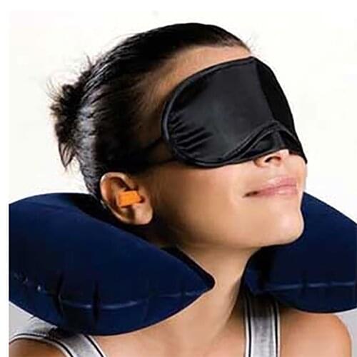 JYTOP Portable 3 in 1 Travel Set Inflatable Neck Pillow Air Cushion Pillow + Eye Mask + 2 Earplugs for Comfortable Business