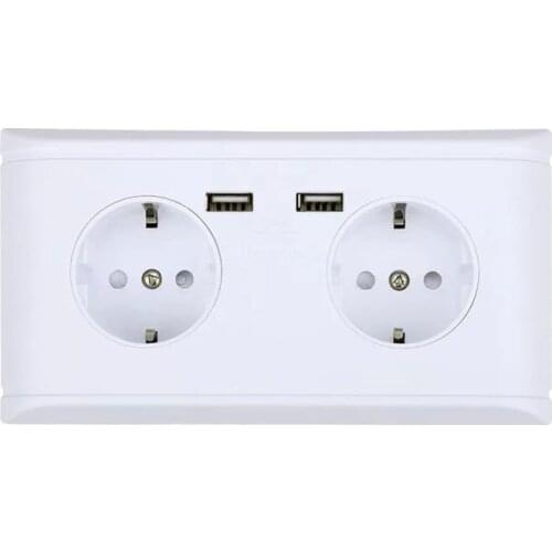 Wall Power Socket Dual USB Charging Port EU/French Standard Wall Power Outlet Socket PC Plastic Panel Electric Charger Adapter
