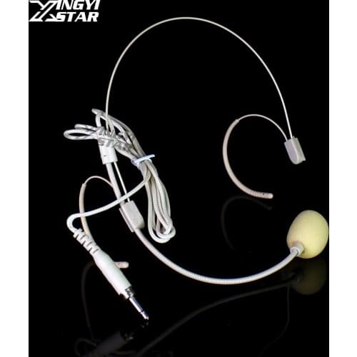 Beige 3.5mm Jack Male Screw Lock Earset Headset Headworn Microphone Condenser Dual Earhook Mic For Wireless Bodypack Transmitter