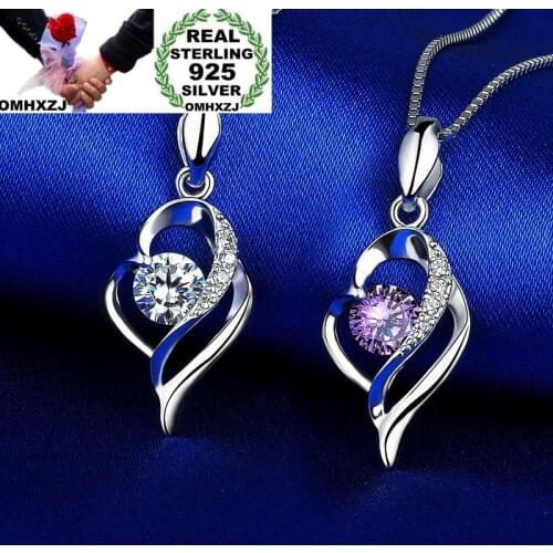 OMHXZJ Wholesale European Fashion Woman Girl Party Gift Hearet Amethyst Zircon S925 Sterling Silver Necklace Pendant Charm CA123