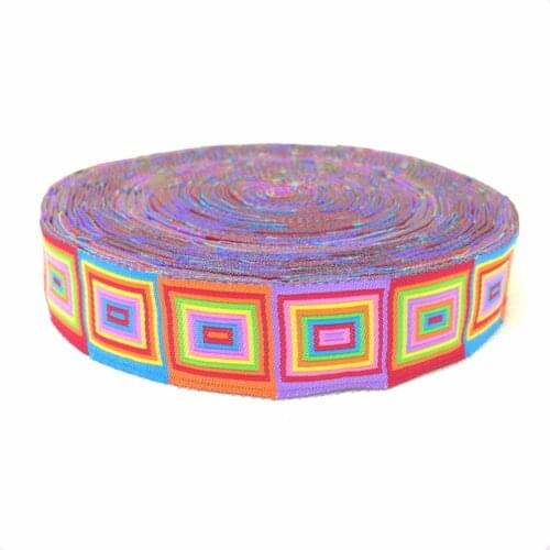 Wholesale ribbon 5/8'' 16mm 7/8" 22mm 10yard/lots Wide Rainbow Square Multi Tone Woven Jacquard Ribbon For Dog Collar