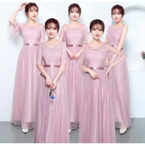 Summer Fashion A-line Ankle-length Floral Chiffon Beltpink Champagne Gray Regular Simple Plus Size Women Bridesmaid Dresses 9946