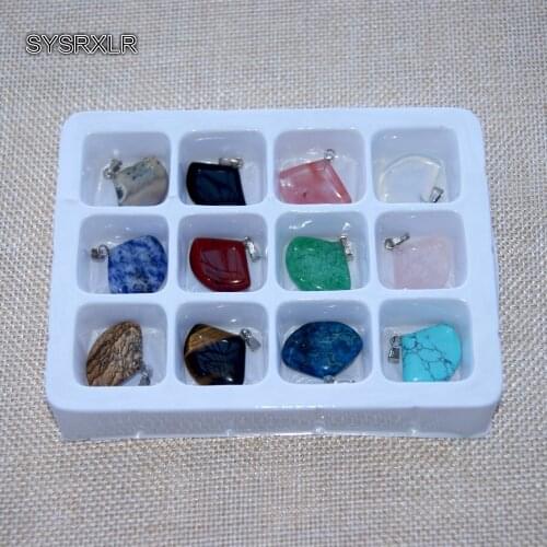Wholesale 12 PCS Mix Color Boxed Natural Stone Scallop in Shape Charm Pendant DIY Fit Necklace For Jewelry Making DIY 17*22 mm