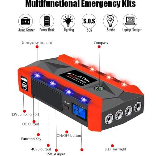 Car Jump Starter 1000A Portable Starting Device Lighter 4USB