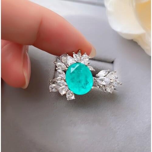 Luxury 10*12MM Paraiba Gemstone Female Ring Emerald Bridal Wedding Engagement Fance Fine Jewelry