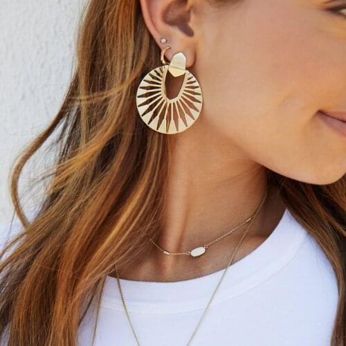 LUNA CHIAO Worn Gold Silver Plated Geometric Round Statement Earring Zinc Alloy Big Dangle Drop Earrings