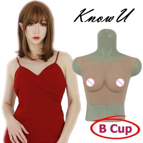 KnowU B Cup Silicone Breast Forms Round Neck Fake Boobs Small Breasts For Cosplay Transgender Drag Queen