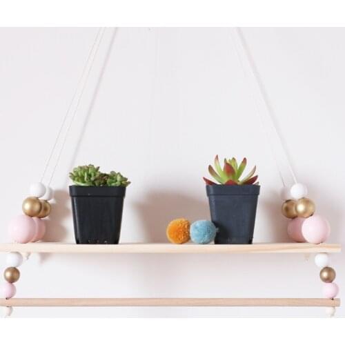 Modern Wooden Wall Hanging Shelf Macaron Wood Beads Board Coat Rack Girl Boy Bedroom Decoration Photo Display Nursery Home Décor