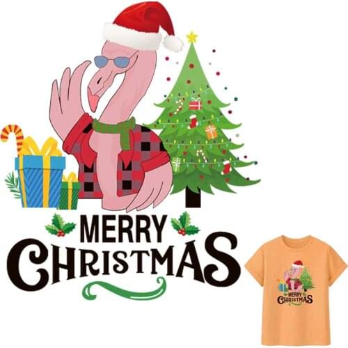 Christmas Cartoon Animal Iron-On Transfers For Clothing Patches Washable T-Shirt Thermo Adhesive Patches Merry Christmas Sticker