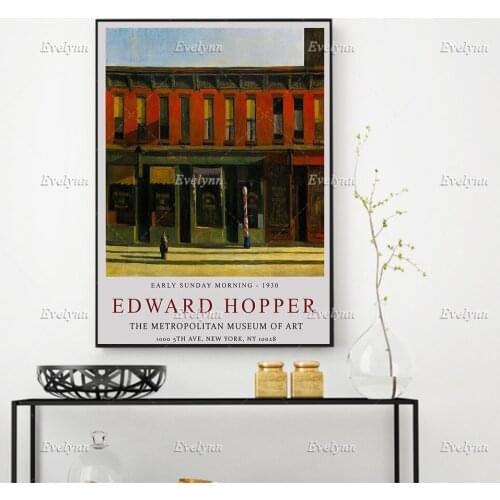 Edward Hopper Exhibition Poster, Early Sunday Morning, Architecture, Scenery, Wall Art Prints Home Decor Canvas Floating Frame
