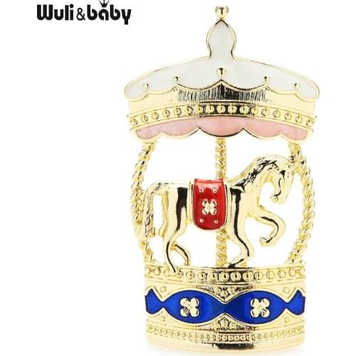 Wuli&baby Merry-go-round Brooches Enamel Horse Carousel Brooch Pins For Women Unisex Jewelry Gifts