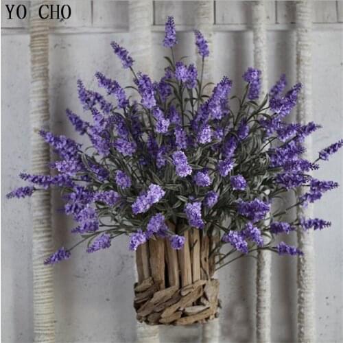 YO CHO Plastic Flowers Romantic Provence Purple Artificial Flowers Lavender Decorations Wedding Party Garden Home Decor Branches