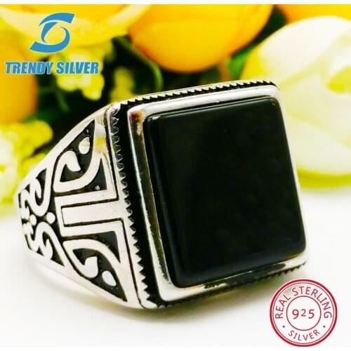 Silver 925 fine jewelry man rings men accessories turquoise gemstone natural black onyx agate wholesale TRENDY SILVER