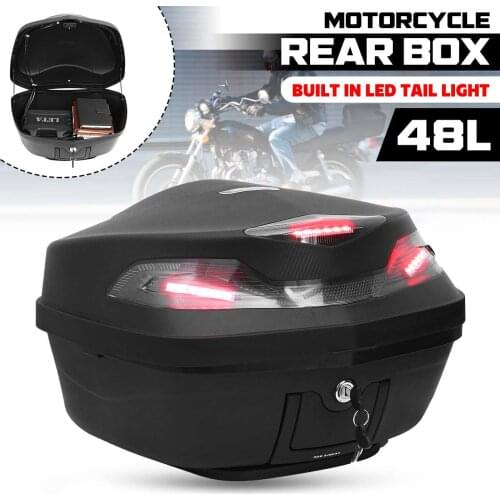 48L Secure Latch Motorcycle Rear Cargo Trunk Scooter Top Box Storage Luggage Topbox Case w/LED Taillight Universal