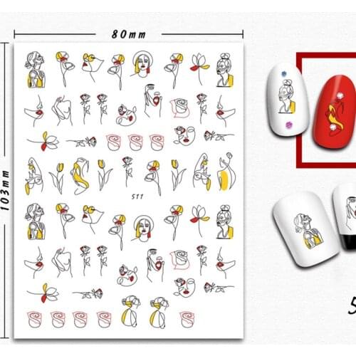 1 sheet Nail Water Decals Nail Stickers Black Line Colorful Abstract Image Nail Art Transfer Sticker Decals Slider Z0146