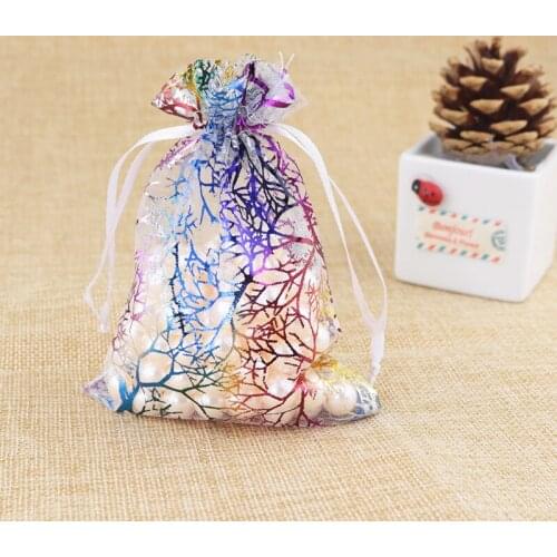 100pcs/lot 7x9cm White Coralline Organza Gift Bags Cute Jewelry Candy Packaging Bags Favor Drawstring Gift Bag Organza Pouches