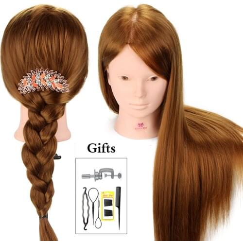 24'' Makeup Hairdressing Training Mannequin Head Salon Hairstyles Head Model 50% Real Hair Dummy Doll Manikin Head + Clamp