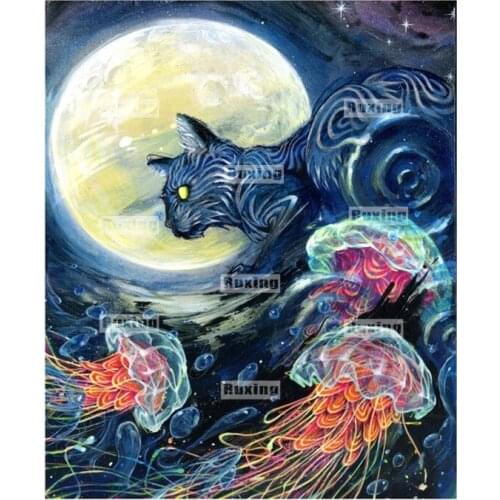 5D Diy diamond painting Moon Cat cross stitch Diamond embroidery Needlework Rhinestone Mosaic Crafts Home decor wall stick
