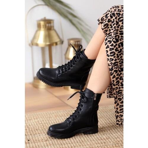 A3636-20Siyah Pink Potin Black Women Boots A3636-20