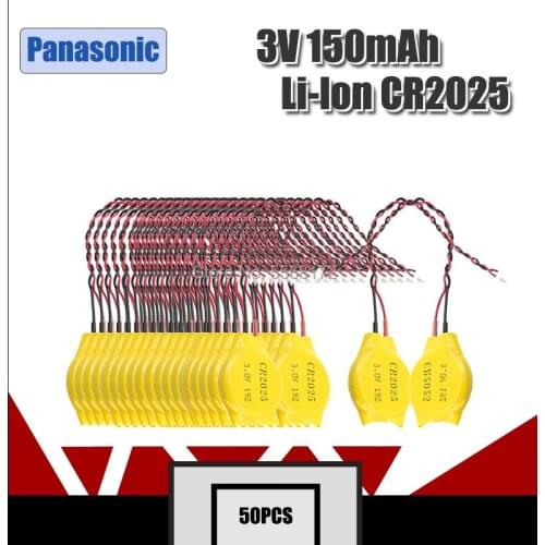 50PCS/LOT Panasonic CR2025 2025 Button Battery with Wire and Plug CMOS 3V BIOS Battery