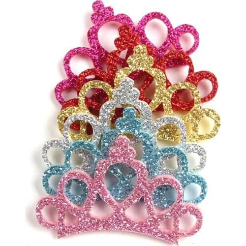 10 - 50 Pcs 3*4.6cm Glitter Powders Fabric Felt Padded Appliques Crown Patches for Crafts Garments Decor DIY Hair Bow Ornament