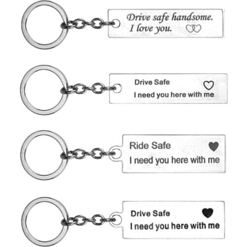 Engraved Ride Drive Safe Keychains Handsome I Love You Heart letter custom car keychain for Husband Boyfriend Couples Gifts