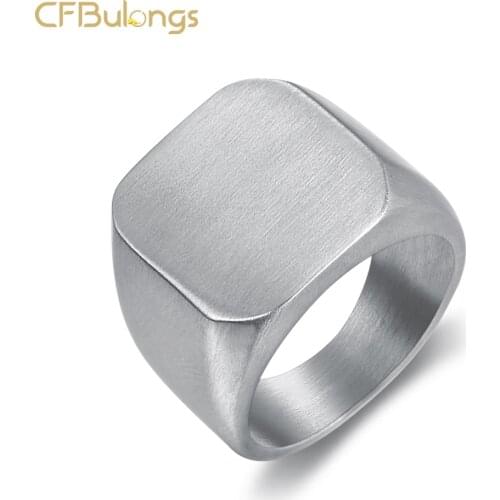 CFBulongs Old Antique Square Frosted Titanium Tteel Ring 316L Stainless Steel High Polished Signet Seal Men Jewelry