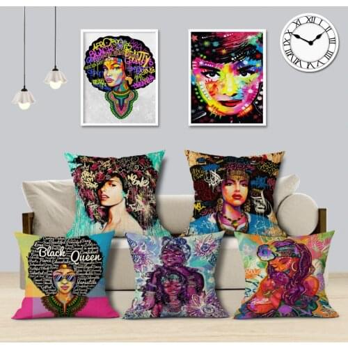 African Girl Decorative Cushion Cover African Graffiti Art Pillow Cover Linen Throw Pillow for Home Decor
