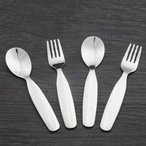 Children Utensil Baby Tableware Set Infant Food Feeding Spoon Fork Stianless Steel Toddler Dinnerware Kids Cutlery 2 Pcs/set