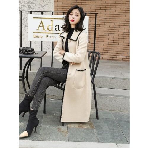 Long Women Woolen Trench Coat Spring Autumn Single Breasted Fashion Patchwork Wool Blend Jacket Casual Casacos Feminino f185