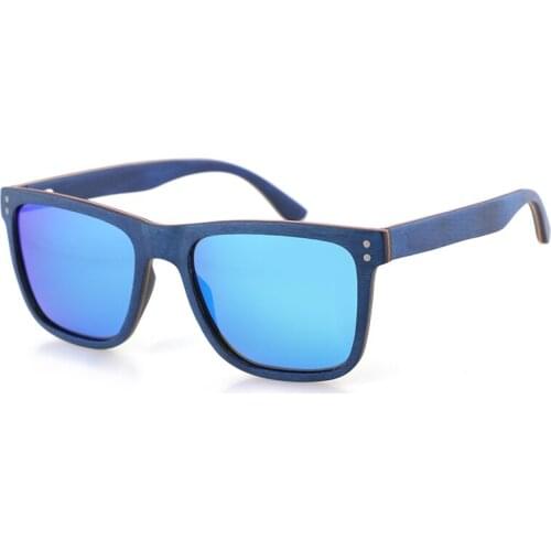Dropshipping Buy Custom Eco Responsible 100% Polarized Women Square Blue Maple Rim Wood Laminated Sunglasses