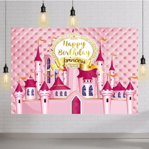 Photography Backdrop Princess Pink Castle Headboard Happy Birthday Childrens Photographic Backgrounds Photocall Studio