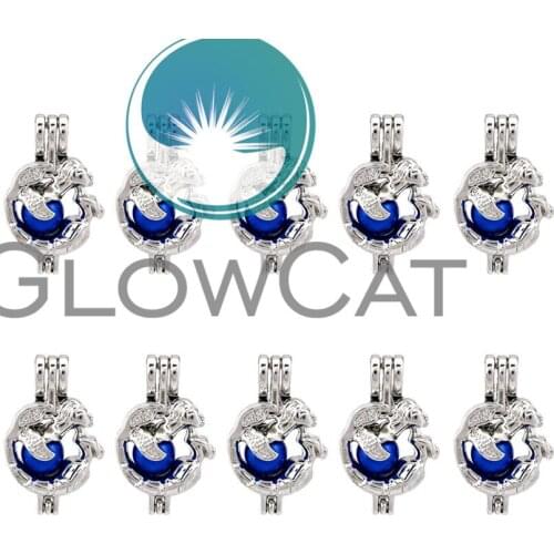 GLOWCAT 10x K666 Sea Mermaid Beads Cage Pendant Essential Oil Diffuser Pearl Cage Locket Pendant Jewelry Making Supplies