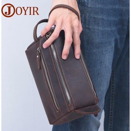 JOYIR Genuine Leather Mens Clutch Bags for Men HandBag Make Up Toiletry Bags Cowhide Business Large Capacity Cosmetic Wash Bag