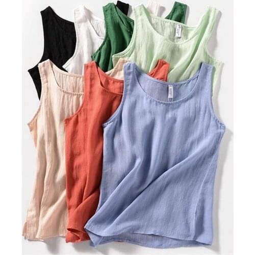Summer Womens Cotton and Linen Solid Color Loose Sleeveless Vest sling top women