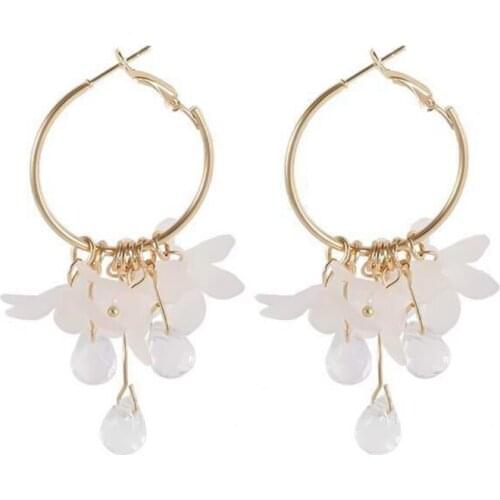 Trendy Acrylic Water Drop Crystal Flower Long Pendant Women Dangle Earrings For Women Drops Earrings Jewelry