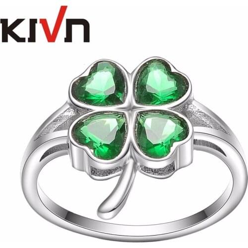 KIVN Fashion Jewelry Lucky Four Leaf Clovers Womens Girls Bridal Wedding Engagement Rings Birthday Gifts 6pcs Lot Wholesale