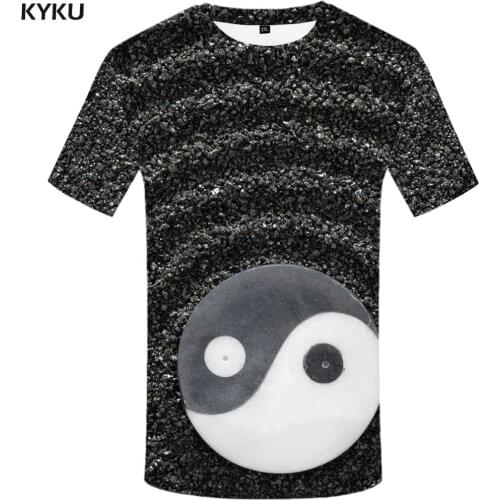 KYKU Psychedelic T shirt Men Abstract Funny T shirts Yinyang Tshirt Printed Harajuku Tshirts Casual Street T-shirts 3d