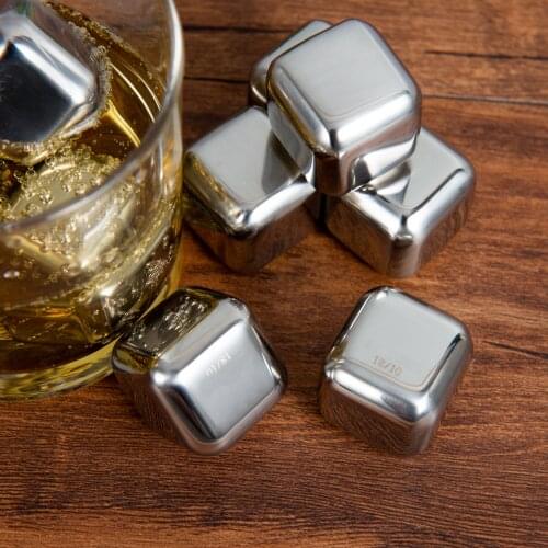 Set of 6, Plastic Storage Box , Reusable 18/10 Stainless Steel Ice Cubes for Wine , Beer - Whiskey Chilling Rocks Mok