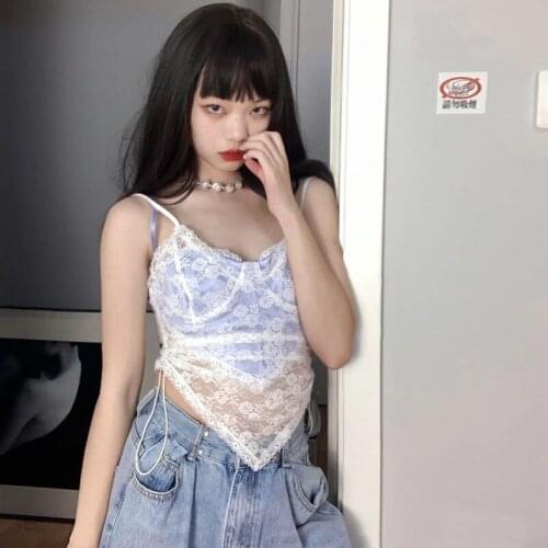 2021 New Sexy Lace Embroidery V-neck Camisole Top Drawstring Fashion Fake Two Piece Tube Top Vest Slim Short Tops Women y1002