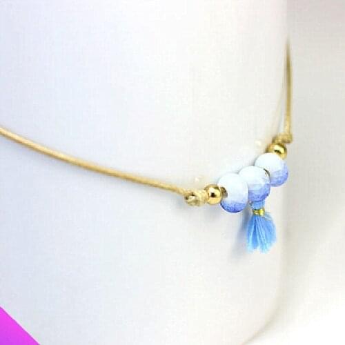 New 2021 tassel ice crack enamel ceramic anklet sweet romantic fashion lady girl wax rope anklet 5 kinds