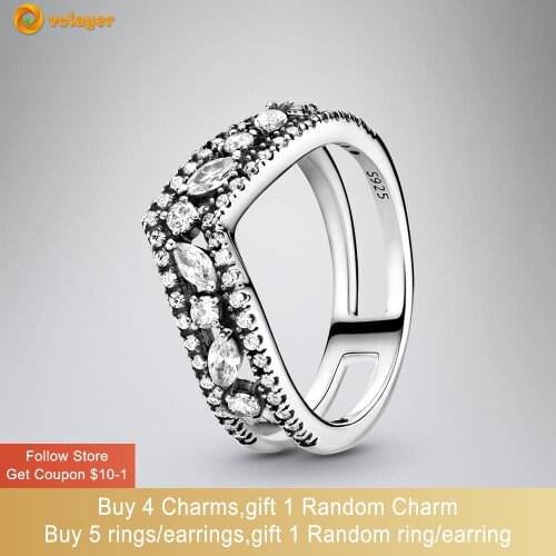 Volayer 925 Sterling Silver Sparkling Marquise Double Wishbone Ring Original 925 Women Rings Ngagement Rings Women Jewelry Gift